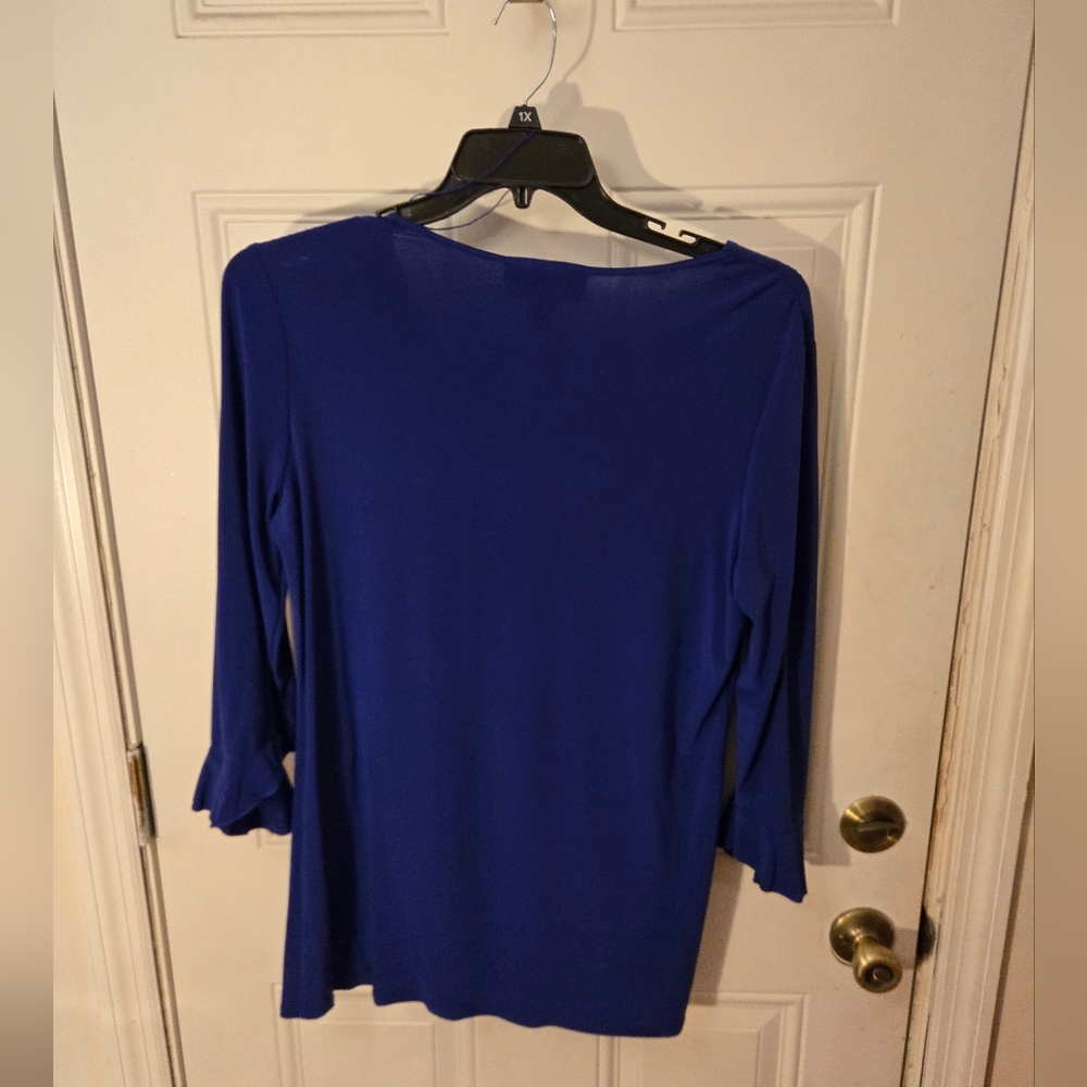 Vintage Antthony Original Size Large Deep Blue Blouse Ruffled Sleeves - Picture 7 of 7